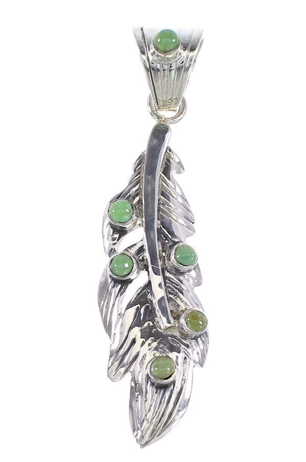 Genuine Sterling Silver Turquoise Feather Pendant RX95258